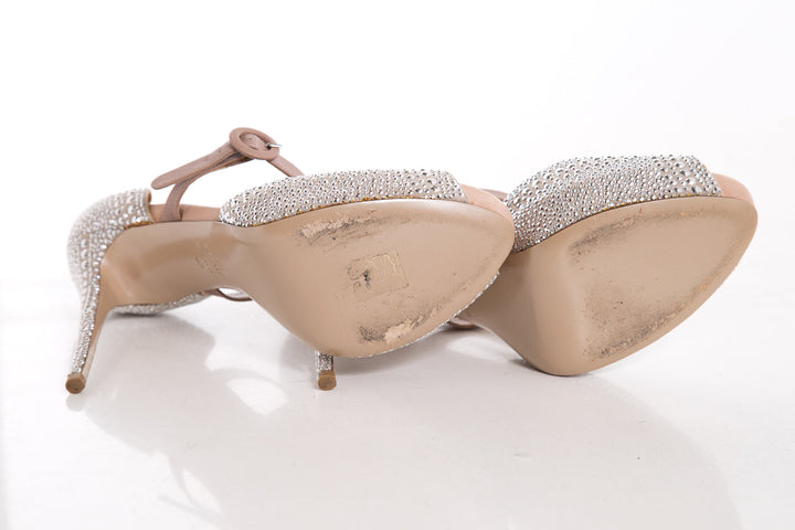 Valentino Silver Rhinestone Peeptoe Heels SZ 40
