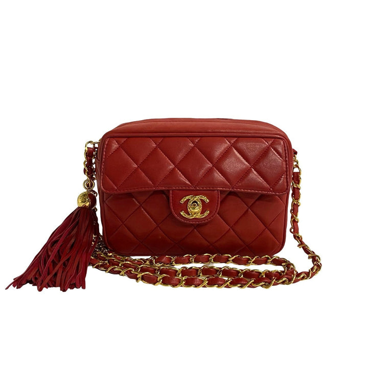 Top Quality Chanel Lambskin Matelasse Tassel Chain Shoulder Bag Red