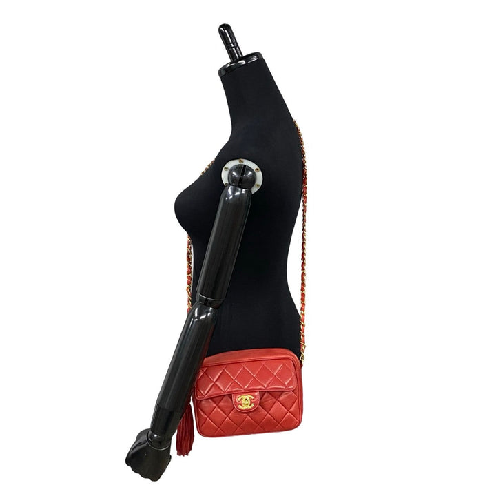 Top Quality Chanel Lambskin Matelasse Tassel Chain Shoulder Bag Red
