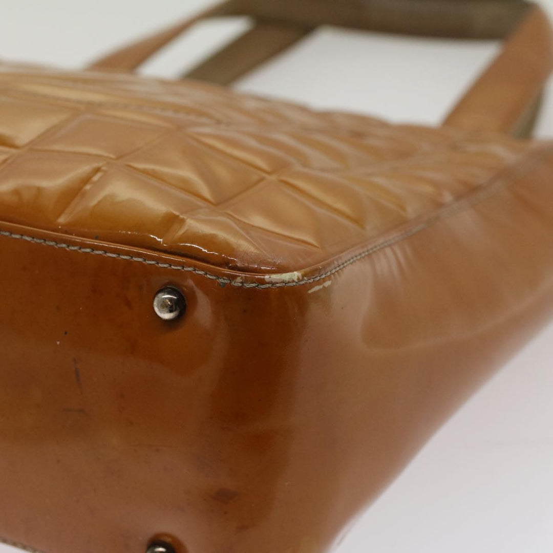 Chanel Choco Bar Shoulder Bag Patent leather Yellow CC Auth 53382