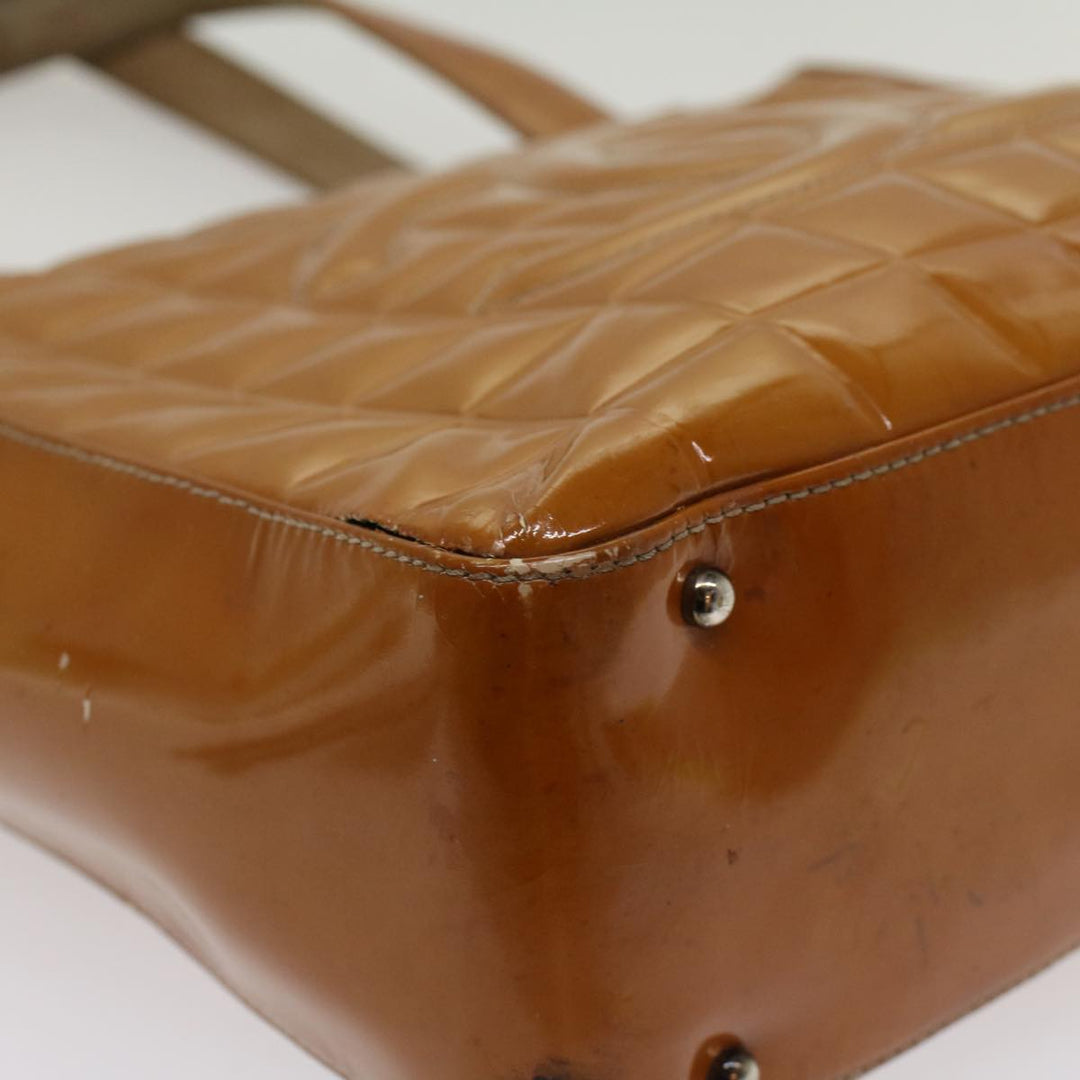 Chanel Choco Bar Shoulder Bag Patent leather Yellow CC Auth 53382