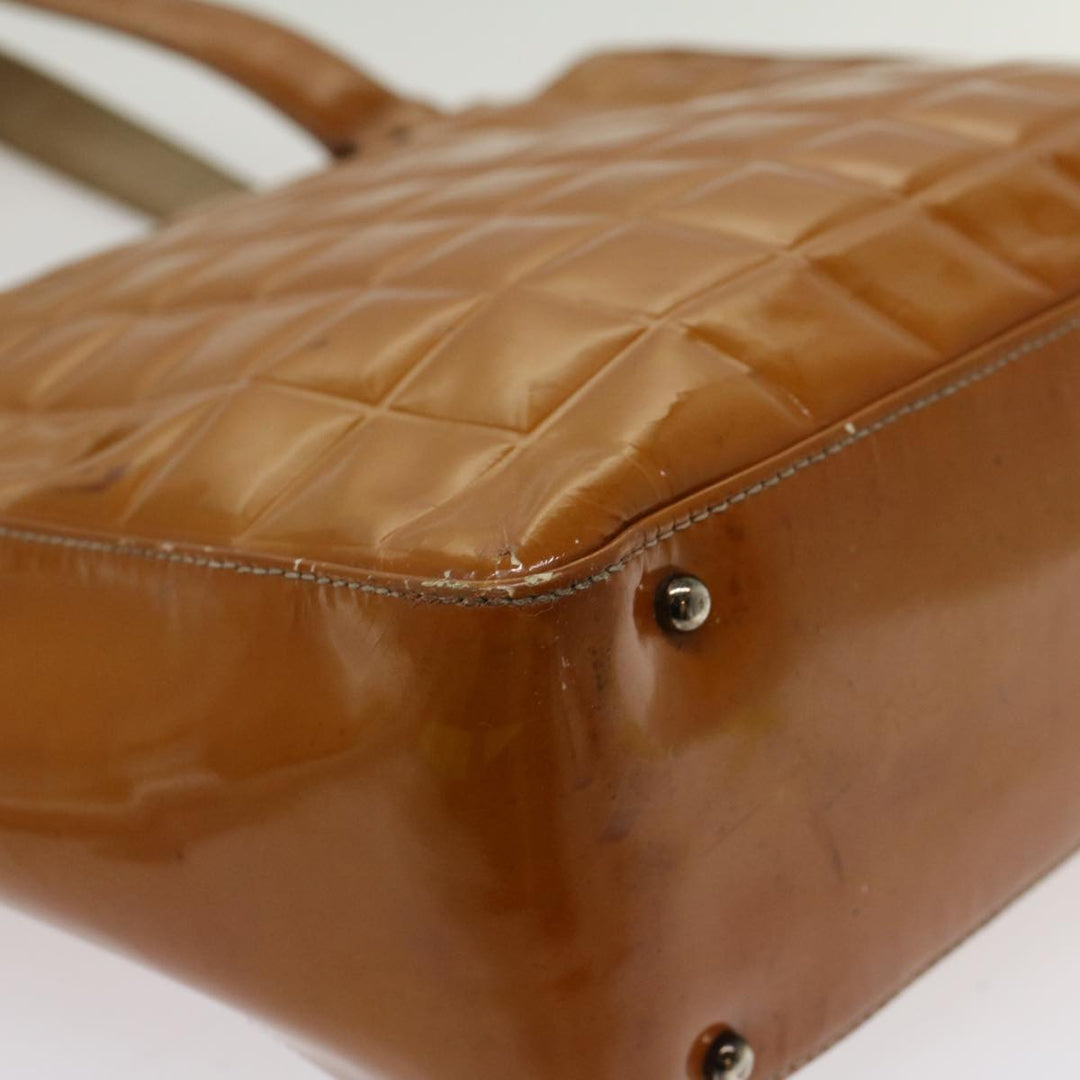 Chanel Choco Bar Shoulder Bag Patent leather Yellow CC Auth 53382