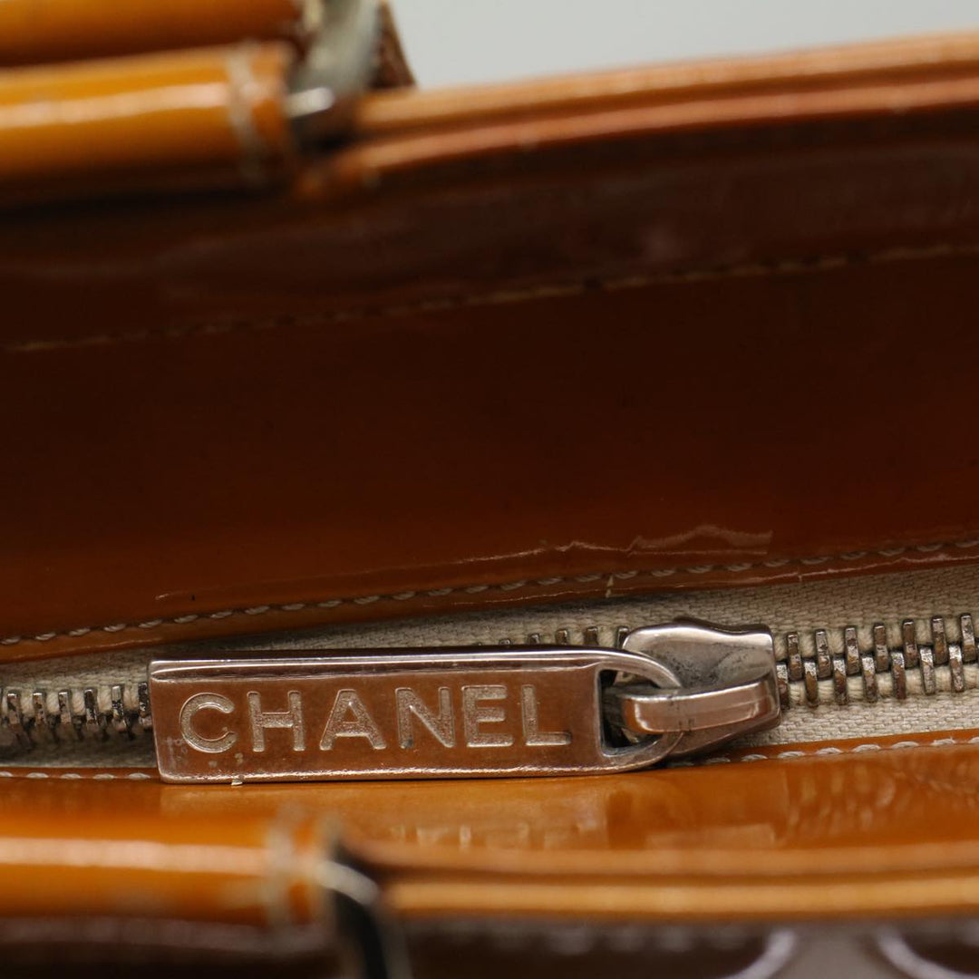 Chanel Choco Bar Shoulder Bag Patent leather Yellow CC Auth 53382