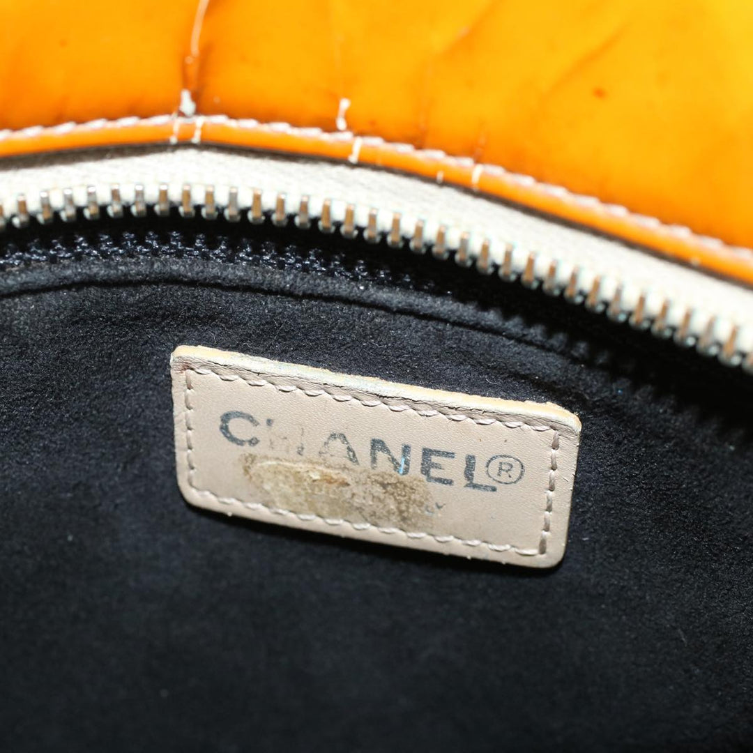 Chanel Choco Bar Shoulder Bag Patent leather Yellow CC Auth 53382
