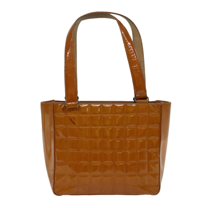 Chanel Choco Bar Shoulder Bag Patent leather Yellow CC Auth 53382