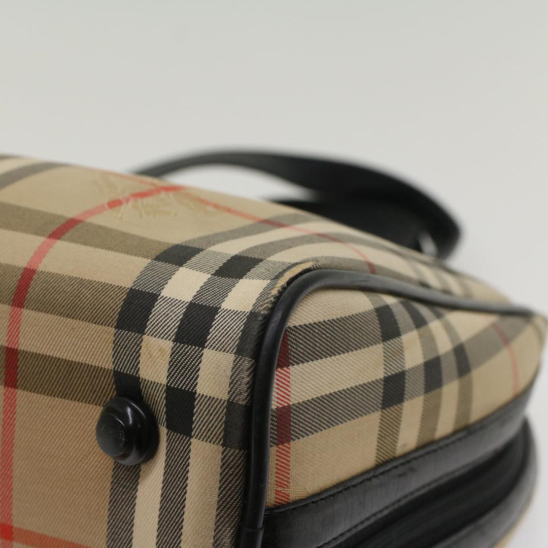 BURBERRYSs Nova Check Boston Bag Canvas Leather Beige Black Auth 53393