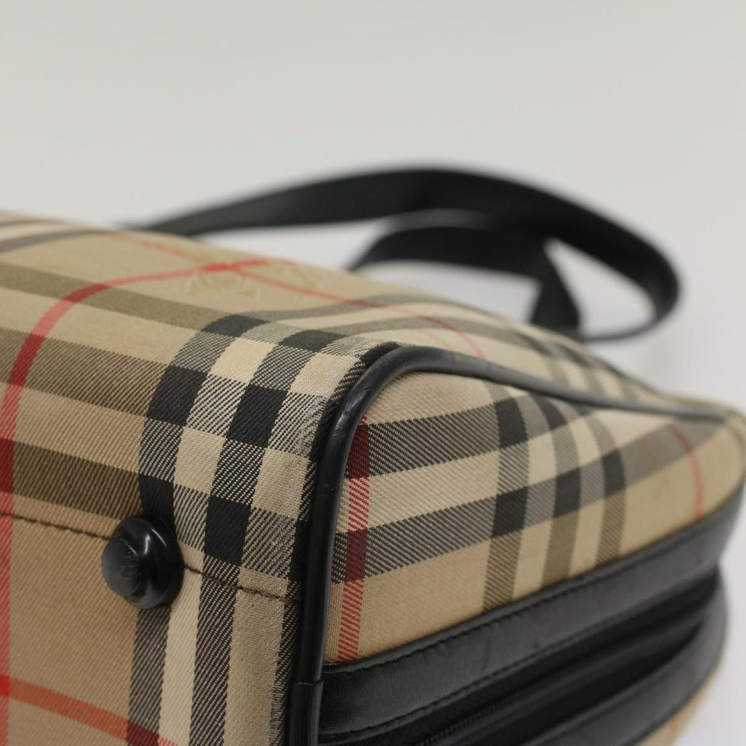 BURBERRYSs Nova Check Boston Bag Canvas Leather Beige Black Auth 53393