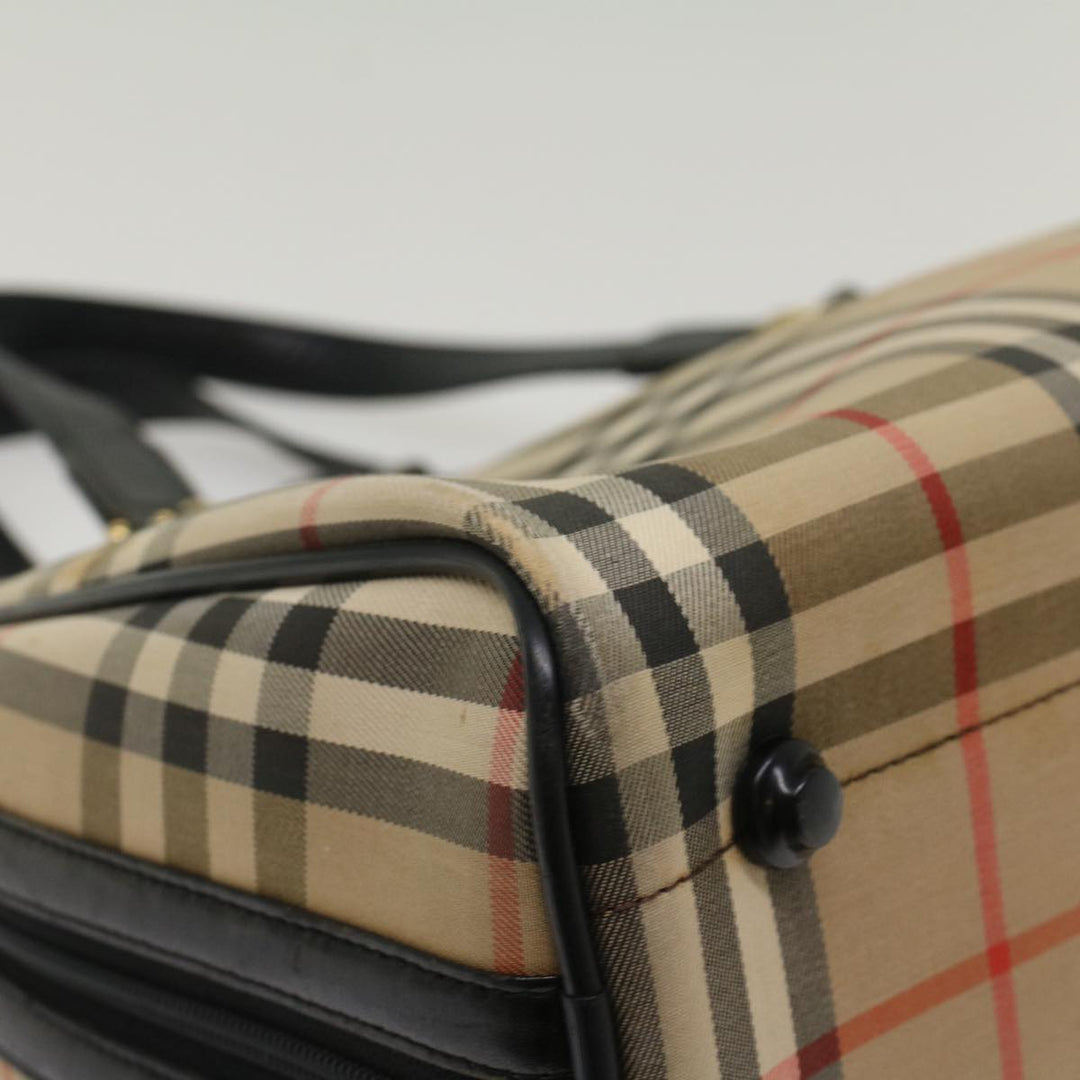 BURBERRYSs Nova Check Boston Bag Canvas Leather Beige Black Auth 53393