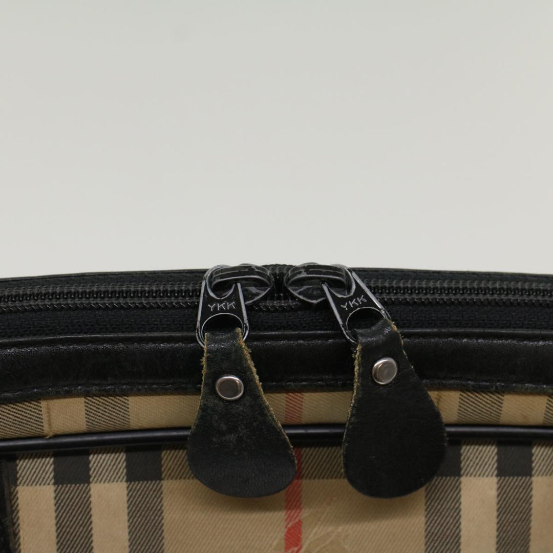BURBERRYSs Nova Check Boston Bag Canvas Leather Beige Black Auth 53393