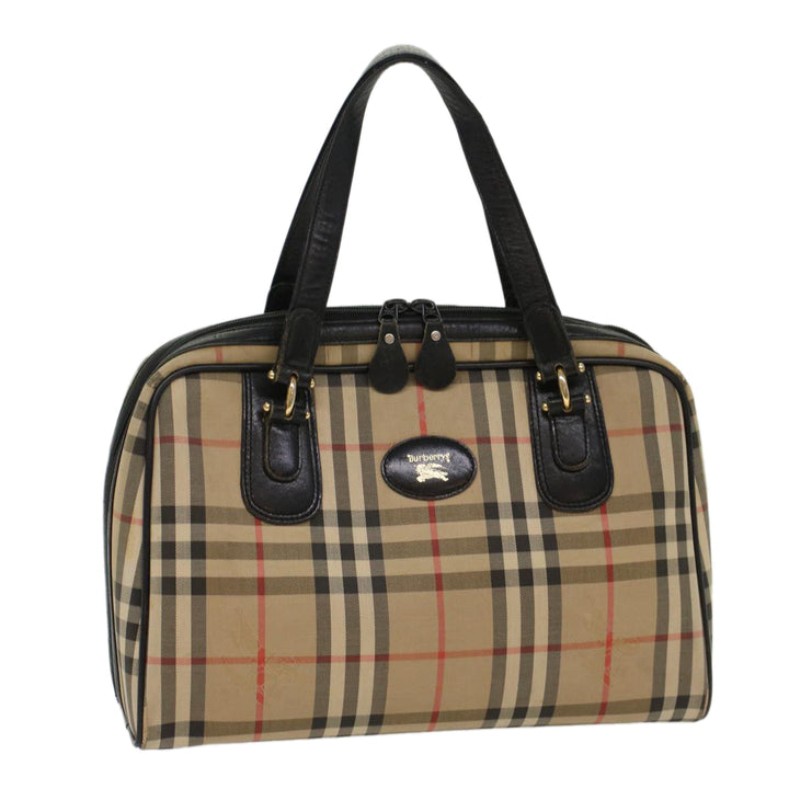 BURBERRYSs Nova Check Boston Bag Canvas Leather Beige Black Auth 53393