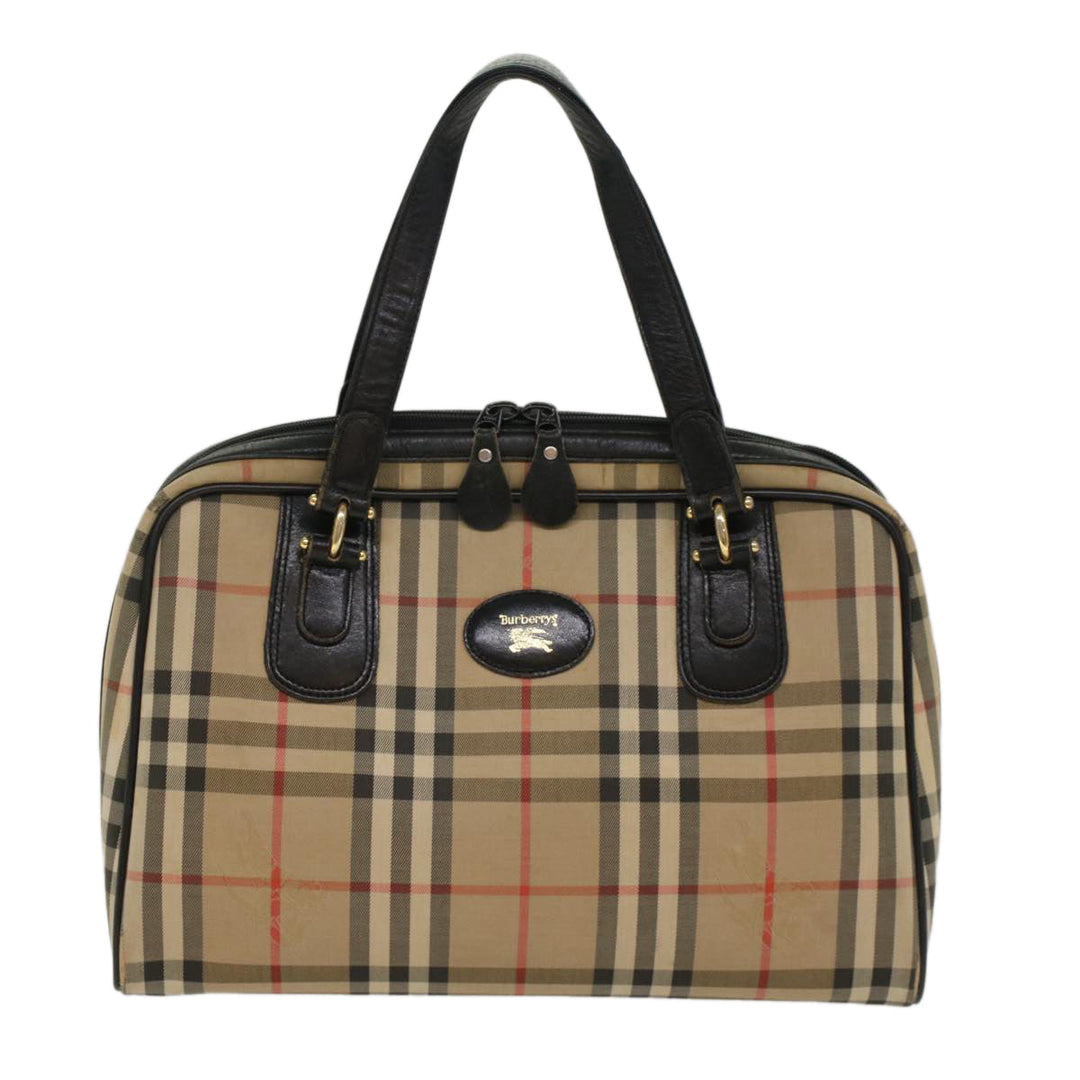 BURBERRYSs Nova Check Boston Bag Canvas Leather Beige Black Auth 53393