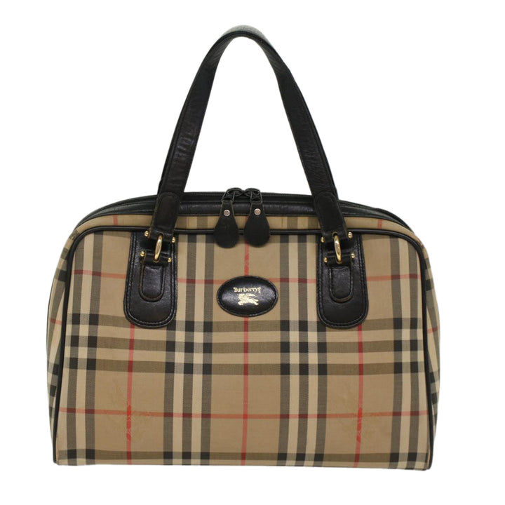 BURBERRYSs Nova Check Boston Bag Canvas Leather Beige Black Auth 53393