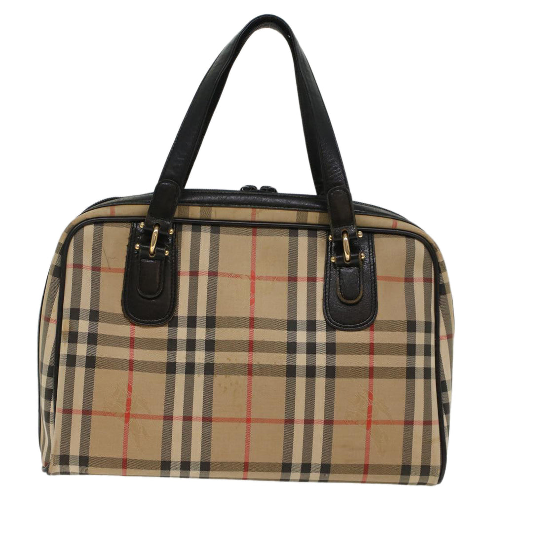 BURBERRYSs Nova Check Boston Bag Canvas Leather Beige Black Auth 53393