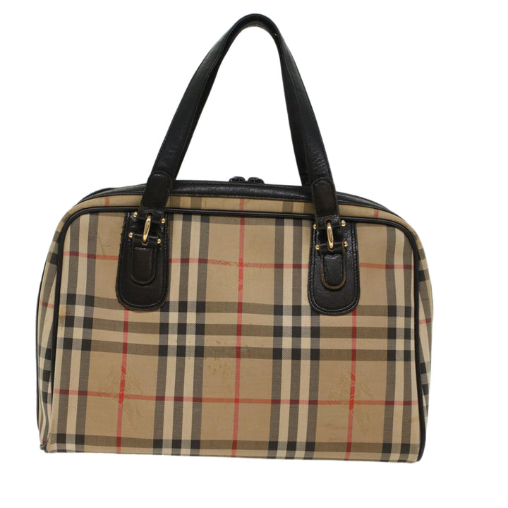 BURBERRYSs Nova Check Boston Bag Canvas Leather Beige Black Auth 53393