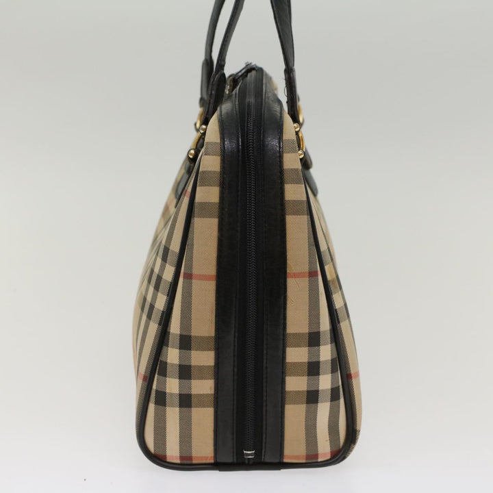 BURBERRYSs Nova Check Boston Bag Canvas Leather Beige Black Auth 53393