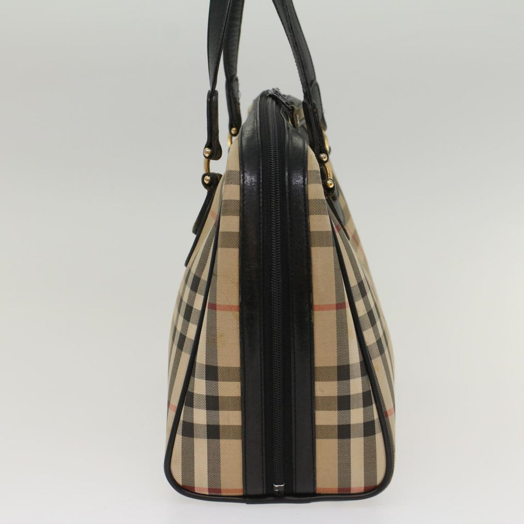 BURBERRYSs Nova Check Boston Bag Canvas Leather Beige Black Auth 53393