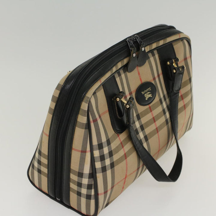 BURBERRYSs Nova Check Boston Bag Canvas Leather Beige Black Auth 53393