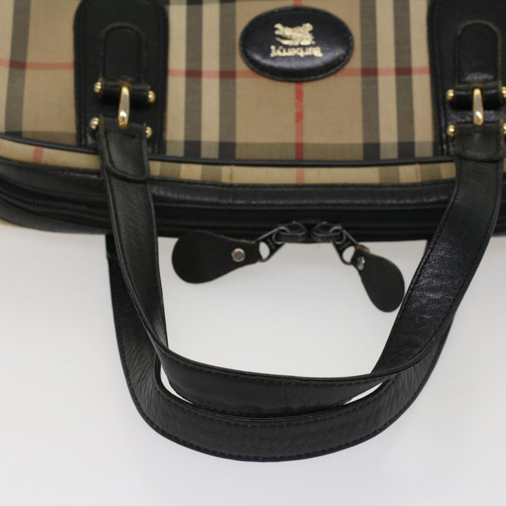 BURBERRYSs Nova Check Boston Bag Canvas Leather Beige Black Auth 53393