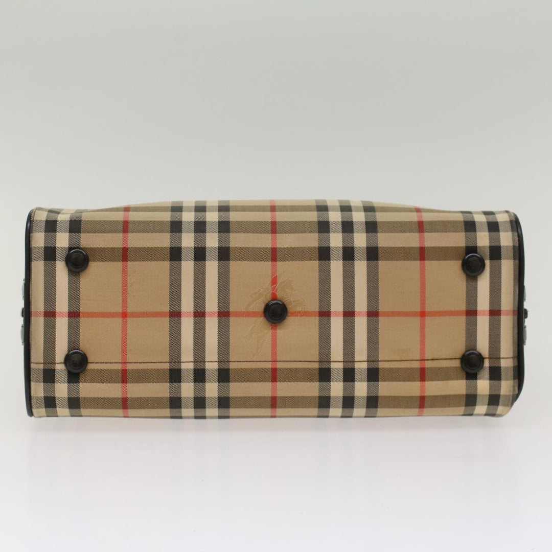BURBERRYSs Nova Check Boston Bag Canvas Leather Beige Black Auth 53393