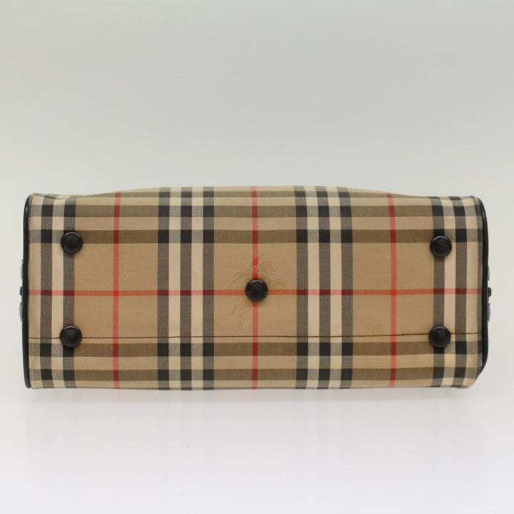 BURBERRYSs Nova Check Boston Bag Canvas Leather Beige Black Auth 53393