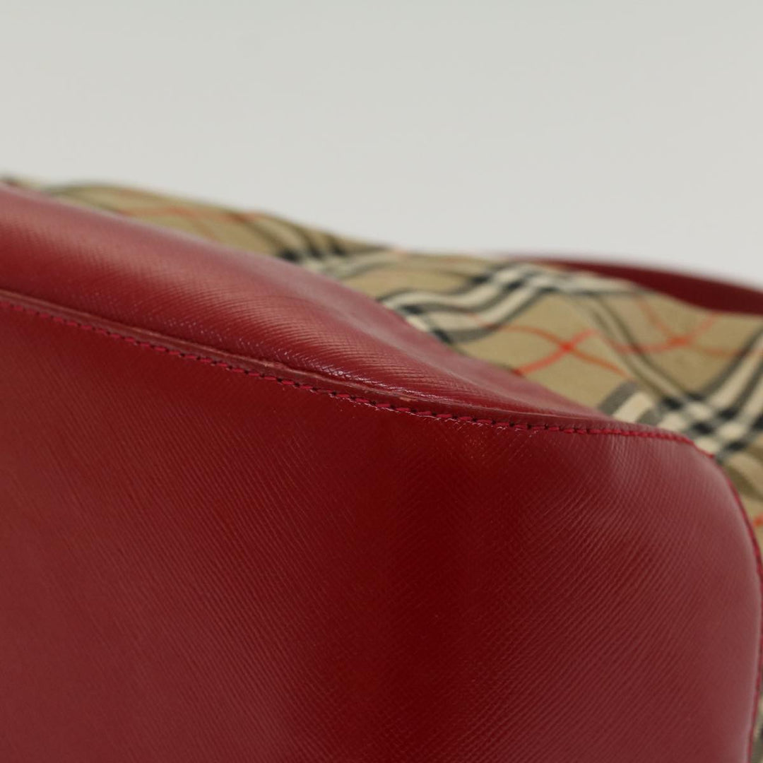 BURBERRYSs Nova Check Hand Bag Canvas Leather Beige Red Auth 53395