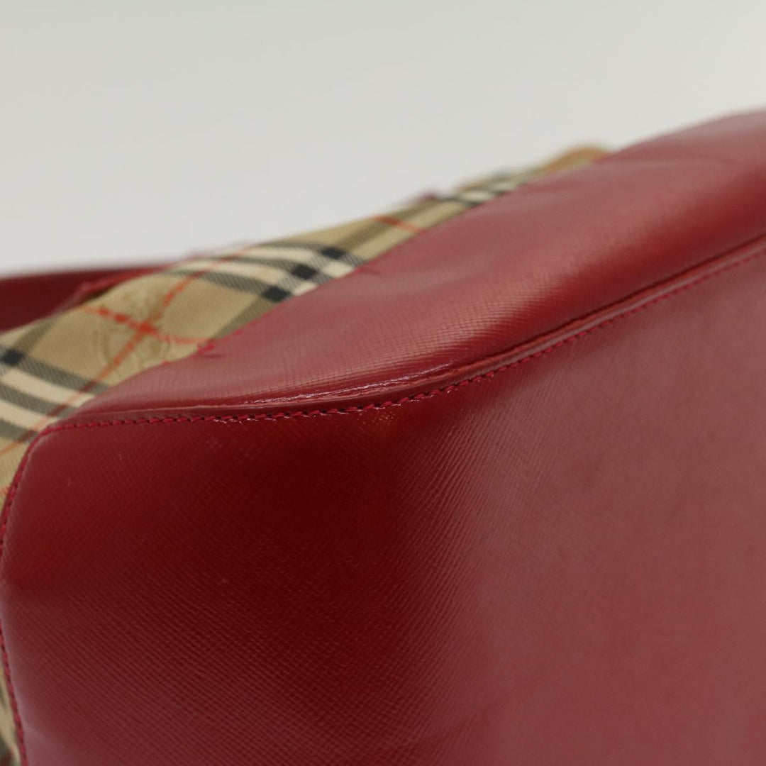 BURBERRYSs Nova Check Hand Bag Canvas Leather Beige Red Auth 53395