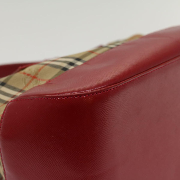 BURBERRYSs Nova Check Hand Bag Canvas Leather Beige Red Auth 53395