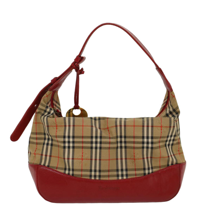 BURBERRYSs Nova Check Hand Bag Canvas Leather Beige Red Auth 53395