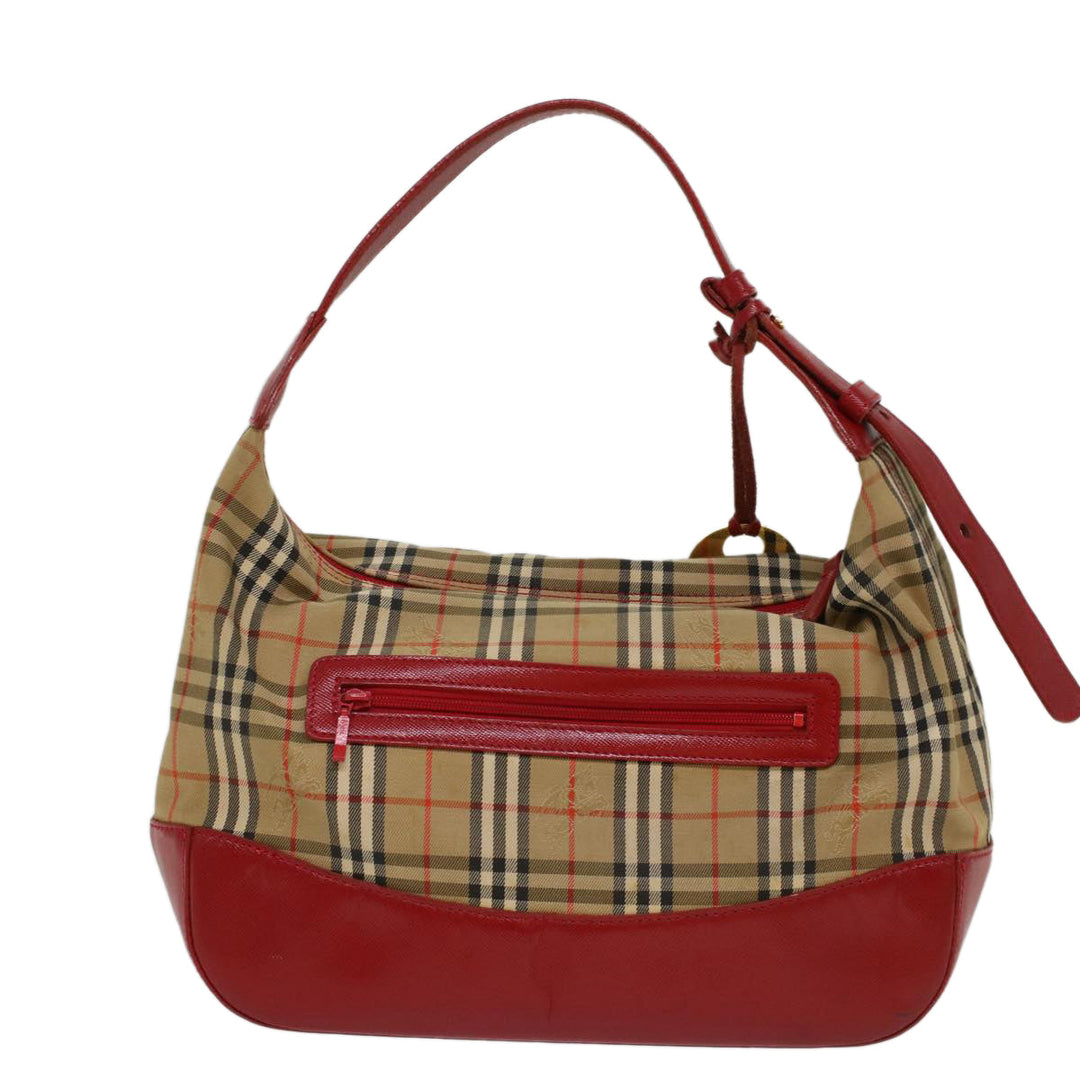 BURBERRYSs Nova Check Hand Bag Canvas Leather Beige Red Auth 53395