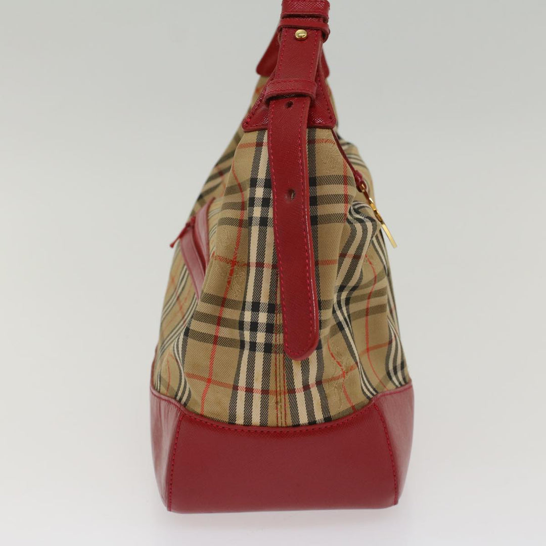 BURBERRYSs Nova Check Hand Bag Canvas Leather Beige Red Auth 53395
