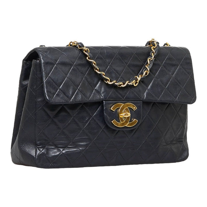 Top Quality Chanel Deca Flap Shoulder Bag Black Lambskin Ladies