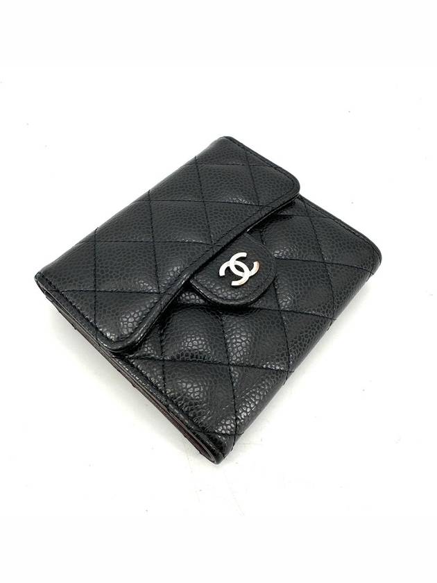 Caviar silver flap bi fold wallet Chanel