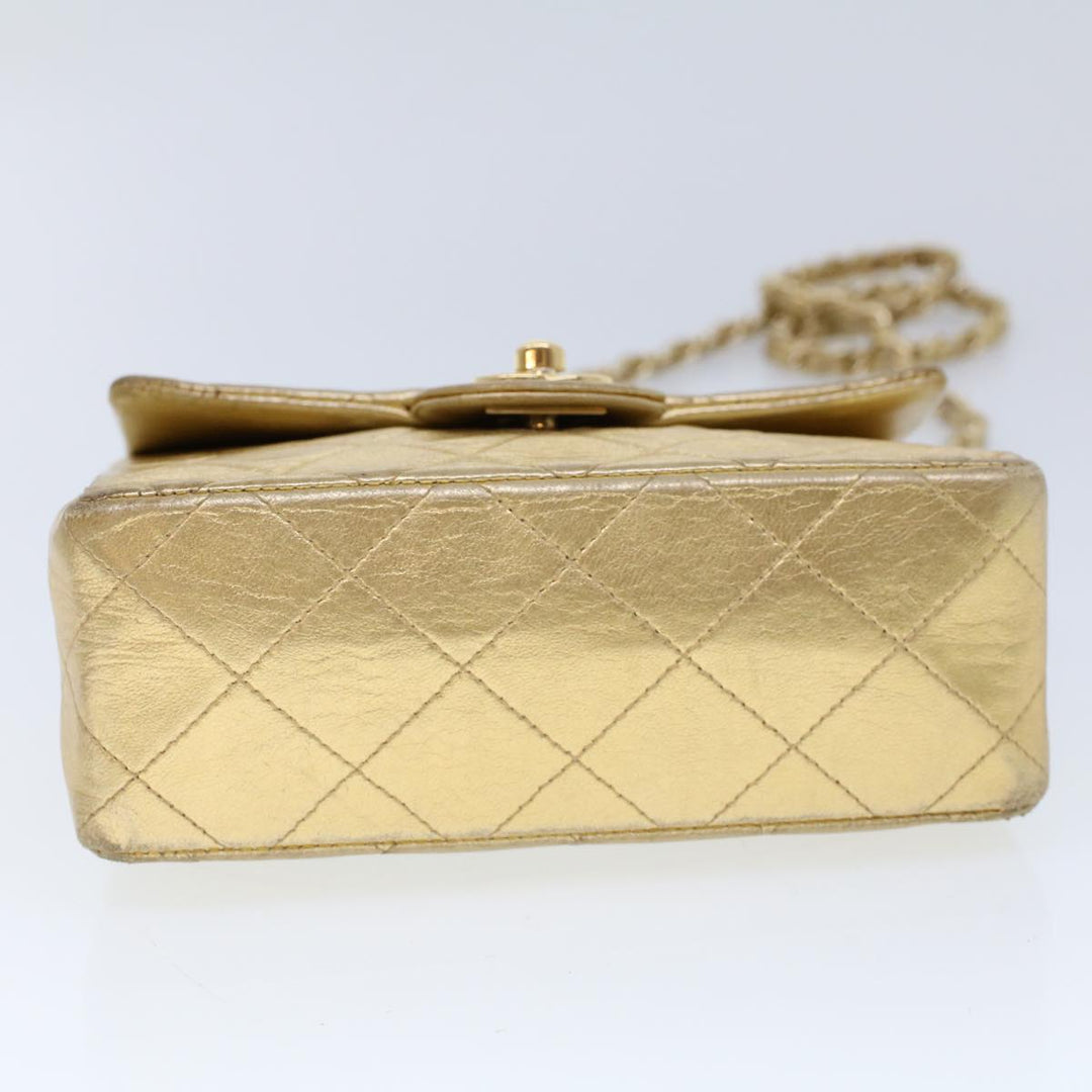 Chanel Matelasse Turn Lock Chain Shoulder Bag Lamb Skin Gold CC Auth 53752A