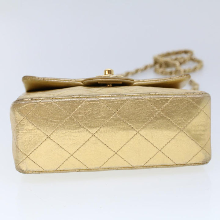 Chanel Matelasse Turn Lock Chain Shoulder Bag Lamb Skin Gold CC Auth 53752A