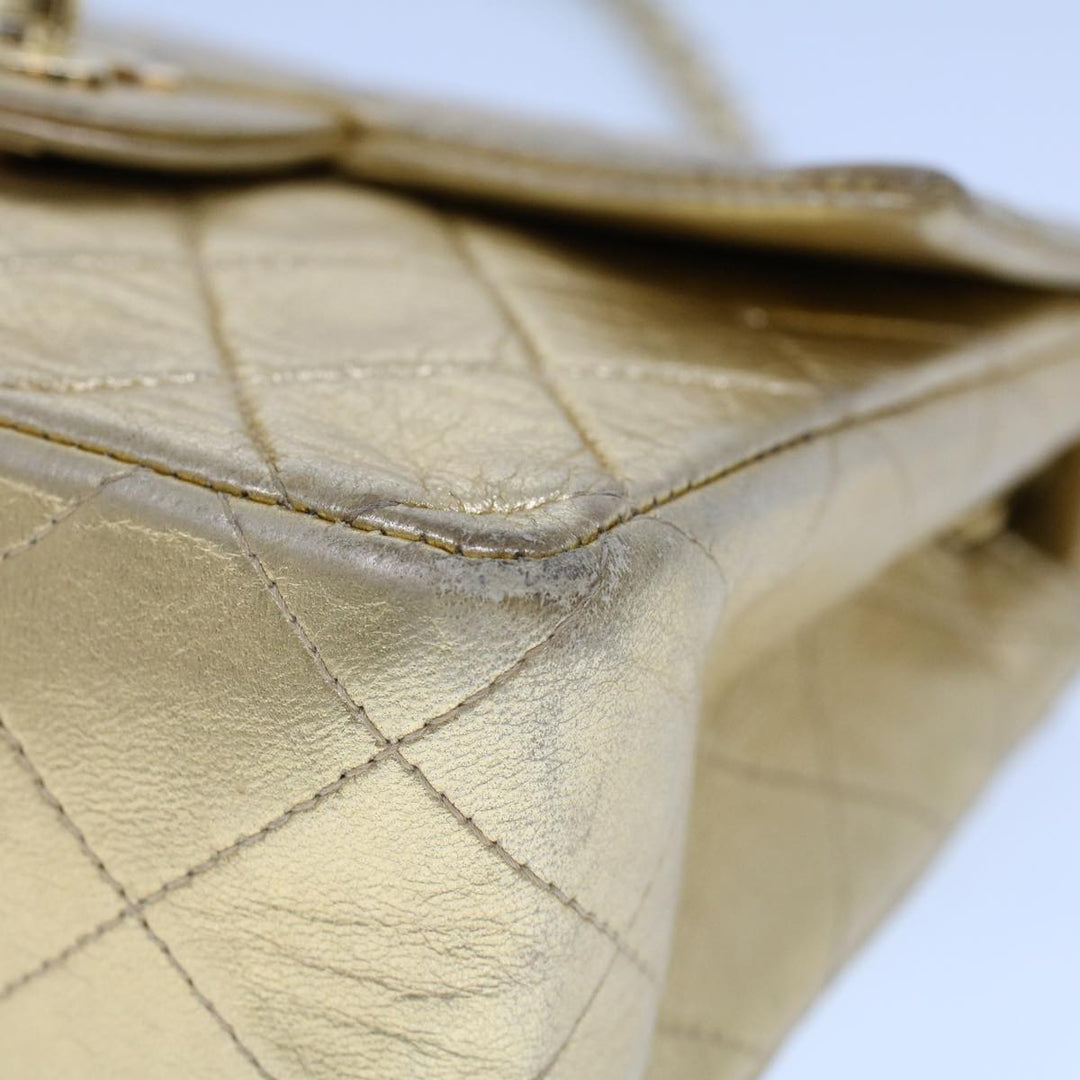 Chanel Matelasse Turn Lock Chain Shoulder Bag Lamb Skin Gold CC Auth 53752A