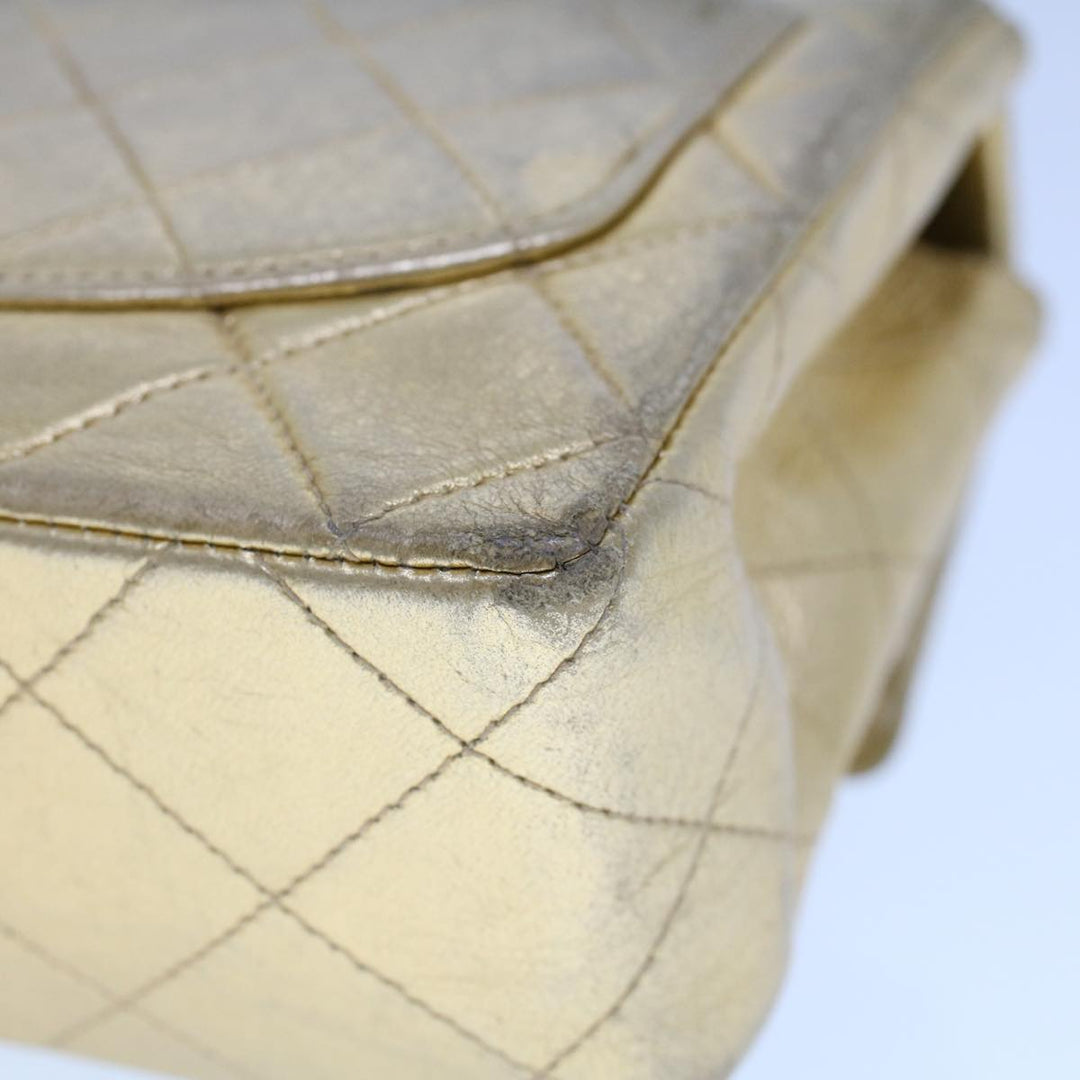 Chanel Matelasse Turn Lock Chain Shoulder Bag Lamb Skin Gold CC Auth 53752A