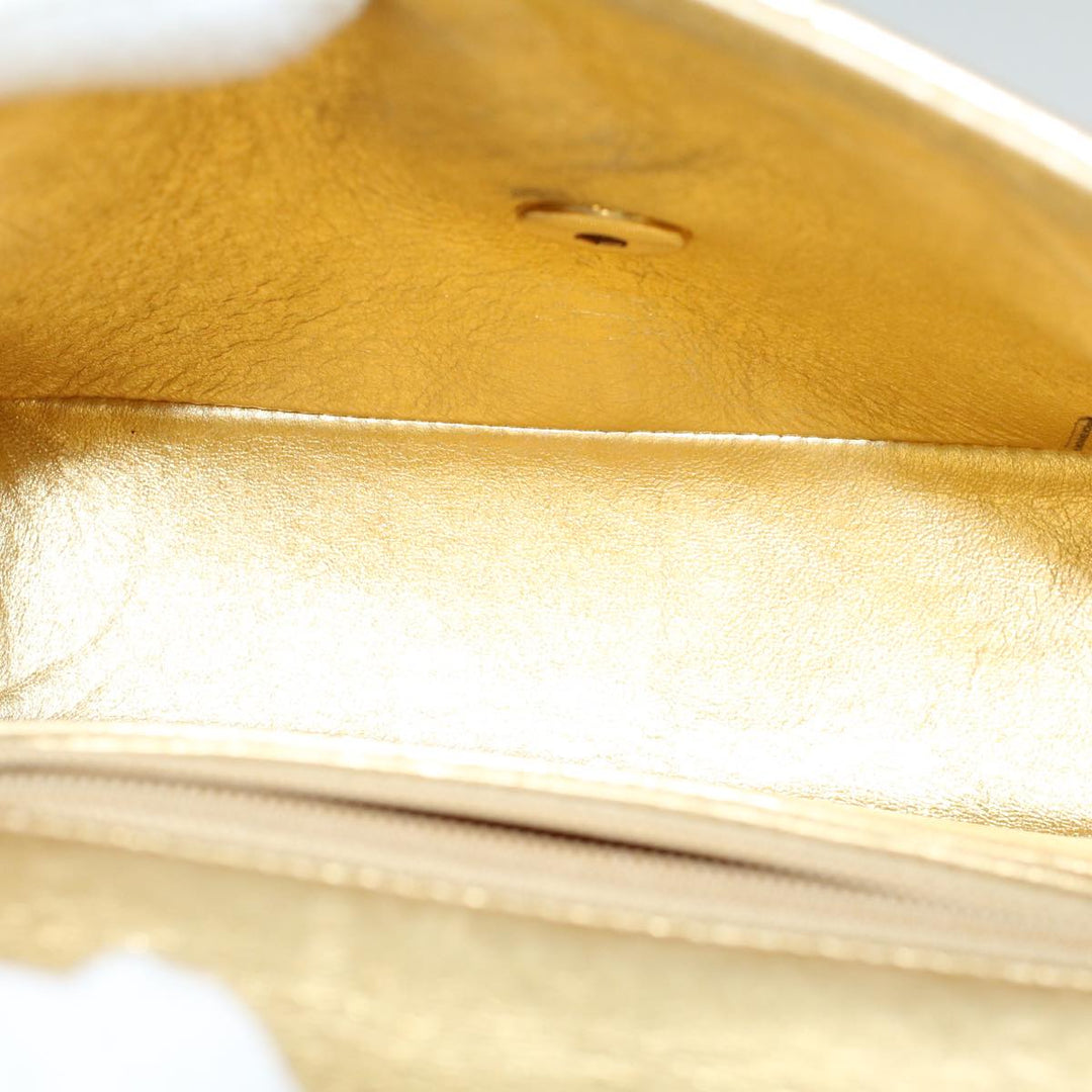 Chanel Matelasse Turn Lock Chain Shoulder Bag Lamb Skin Gold CC Auth 53752A