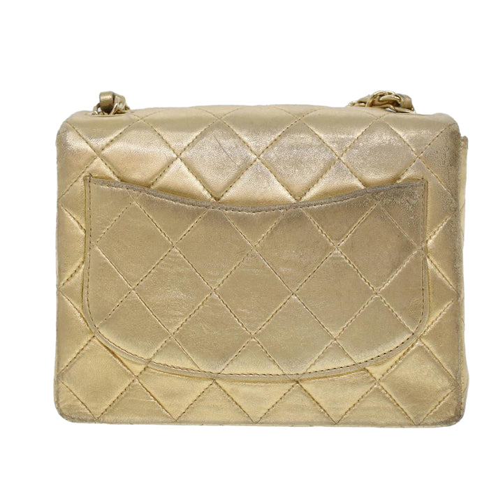 Chanel Matelasse Turn Lock Chain Shoulder Bag Lamb Skin Gold CC Auth 53752A