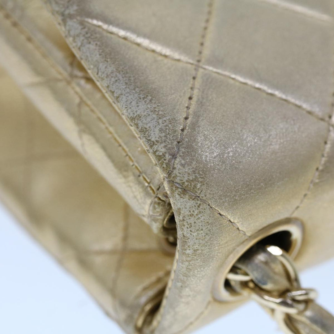 Chanel Matelasse Turn Lock Chain Shoulder Bag Lamb Skin Gold CC Auth 53752A