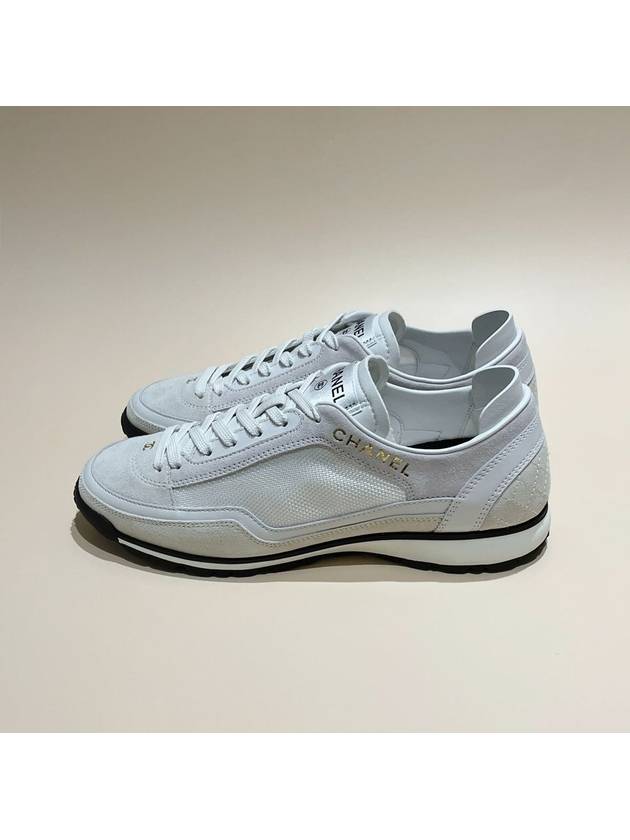 CC Mesh Suede Low Top Sneakers White Chanel
