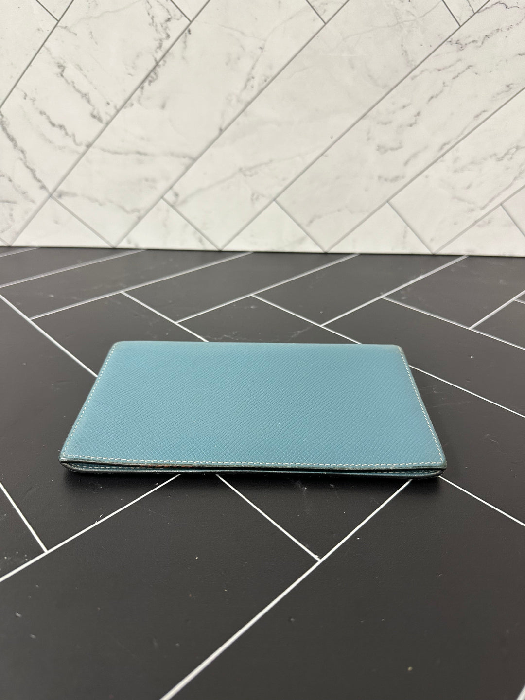 Premium Handmade Hermes Baby Blue Leather Passport Holder