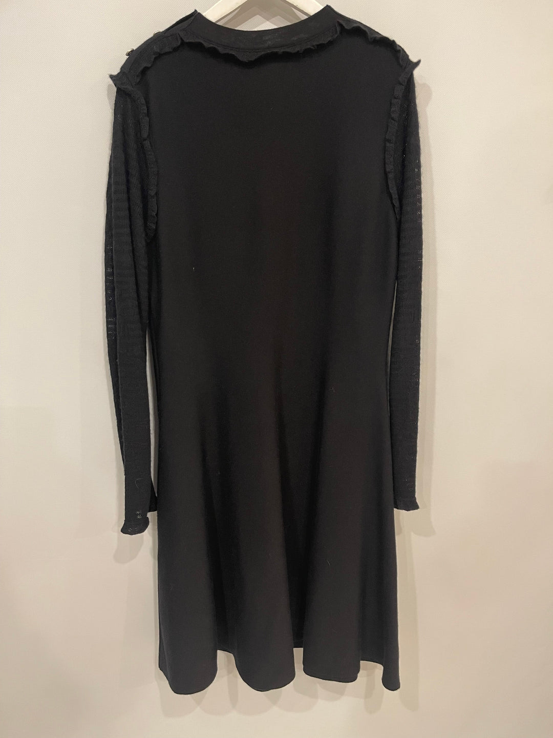 Top Quality Chanel Black Long Sleeve Cashmere Midi Dress with Silver Logo Button Details Size FR 42 (UK 14)