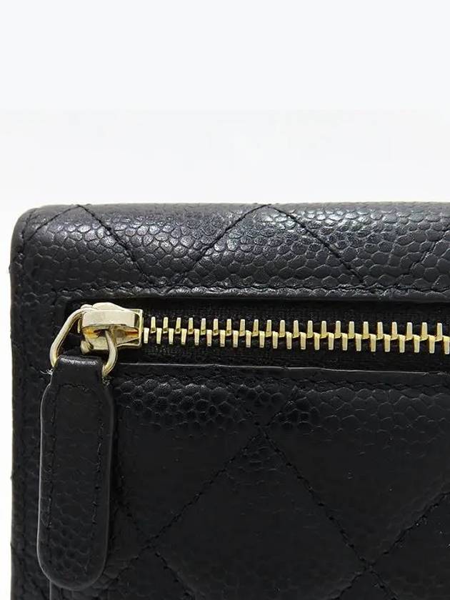 A82288 Black caviar skin gold COCO logo quilted classic small flap bi fold wallet Chanel