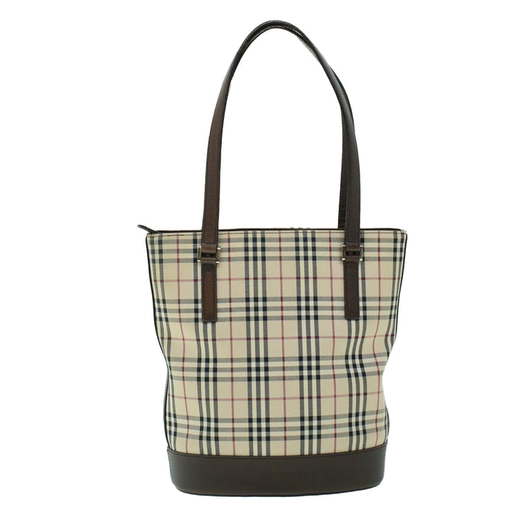 Burberry Nova Check Tote Bag Canvas Leather Beige Brown Auth 54021