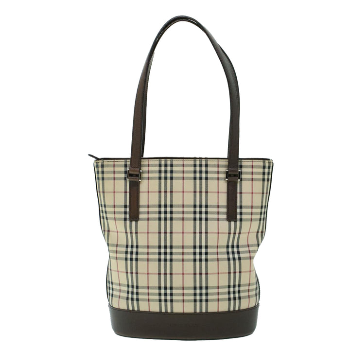 Burberry Nova Check Tote Bag Canvas Leather Beige Brown Auth 54021