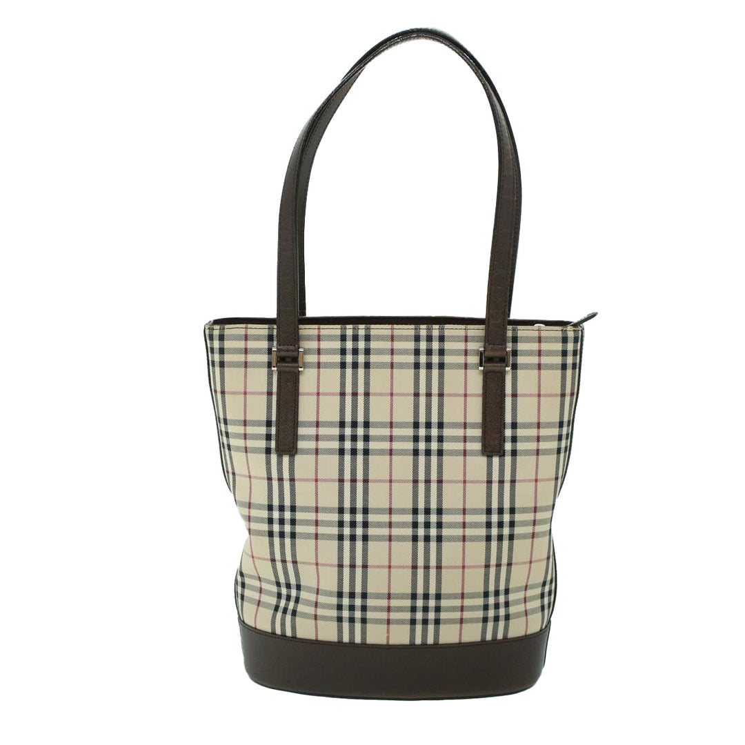 Burberry Nova Check Tote Bag Canvas Leather Beige Brown Auth 54021
