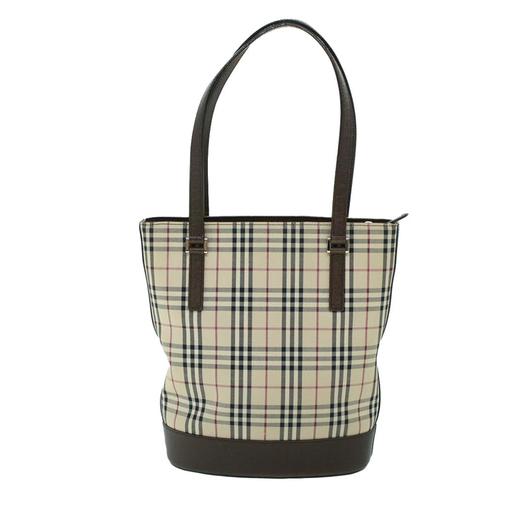 Burberry Nova Check Tote Bag Canvas Leather Beige Brown Auth 54021