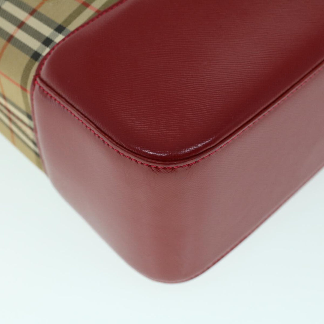 BURBERRY Nova Check Tote Bag Canvas Leather Beige Red Auth 54024