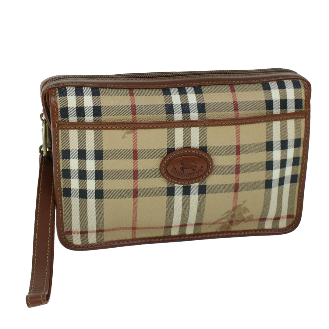 BurberrySs Nova Check Clutch Bag PVC Leather Beige Black Auth 54026