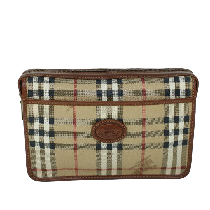 BurberrySs Nova Check Clutch Bag PVC Leather Beige Black Auth 54026